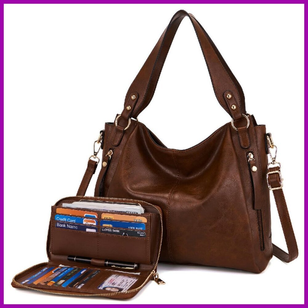 Large Tote Bag with Wallet Set, Adjustable Strap, Multi-Pocket Design